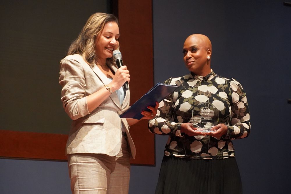 Rep. Ayanna Pressley is presented with the Champion Award by the Intersection of Our Lives, reproductive justice advocacy group.
