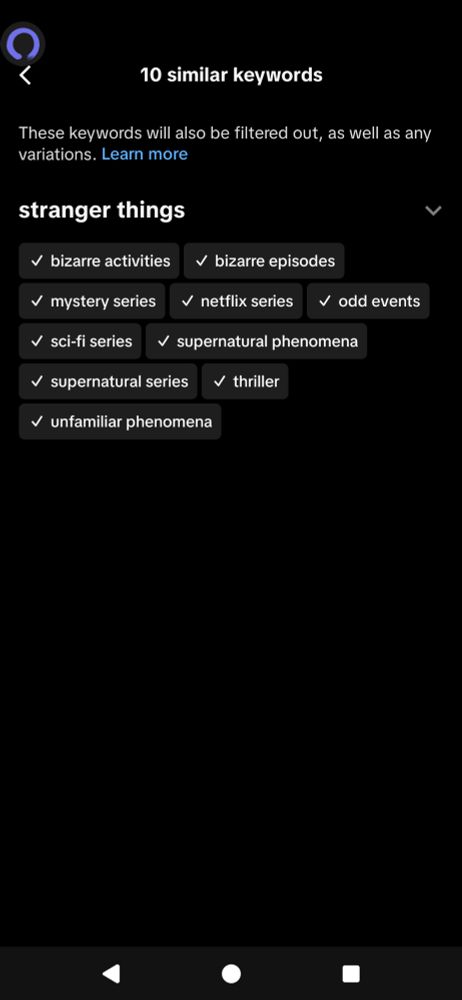 The list of similar keywords is a list of phrases that include things like "bizarre activities", "odd events", and "unfamiliar phenomena".