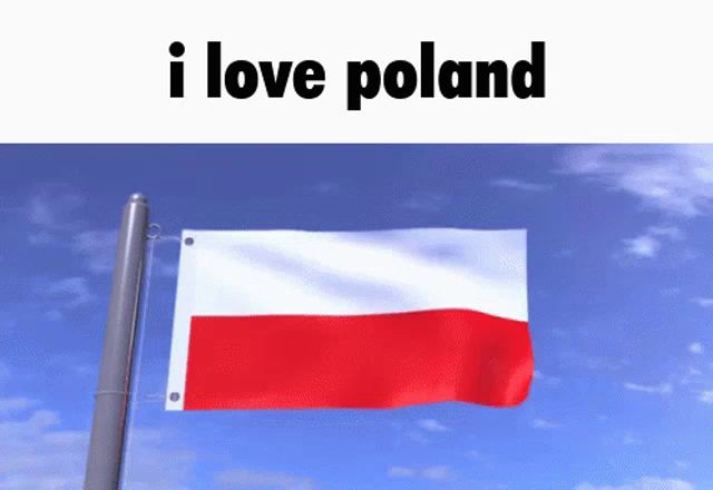 a red white and blue flag is waving in the wind with the words i love poland above it