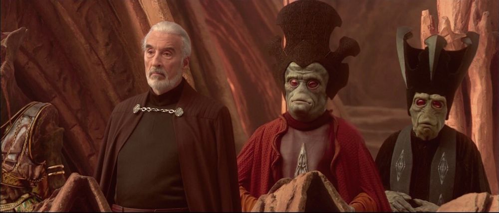Count Dooku, Nute Gunray (Viceroy of the Trade Federation) and Rune Haako