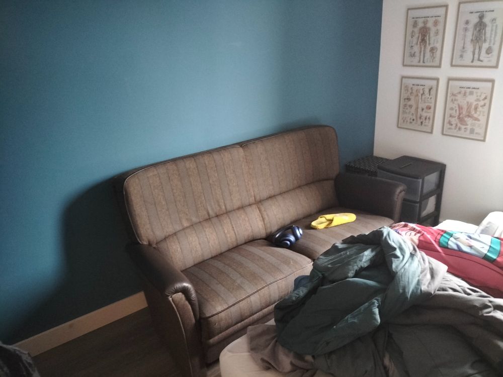 A couch placed in my bed room.....I upgrade the cuck chairs to the cuck sofa