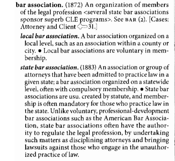 Paragraphs from Black's Law Dictionary 9th edition with the definitions of bar associations.