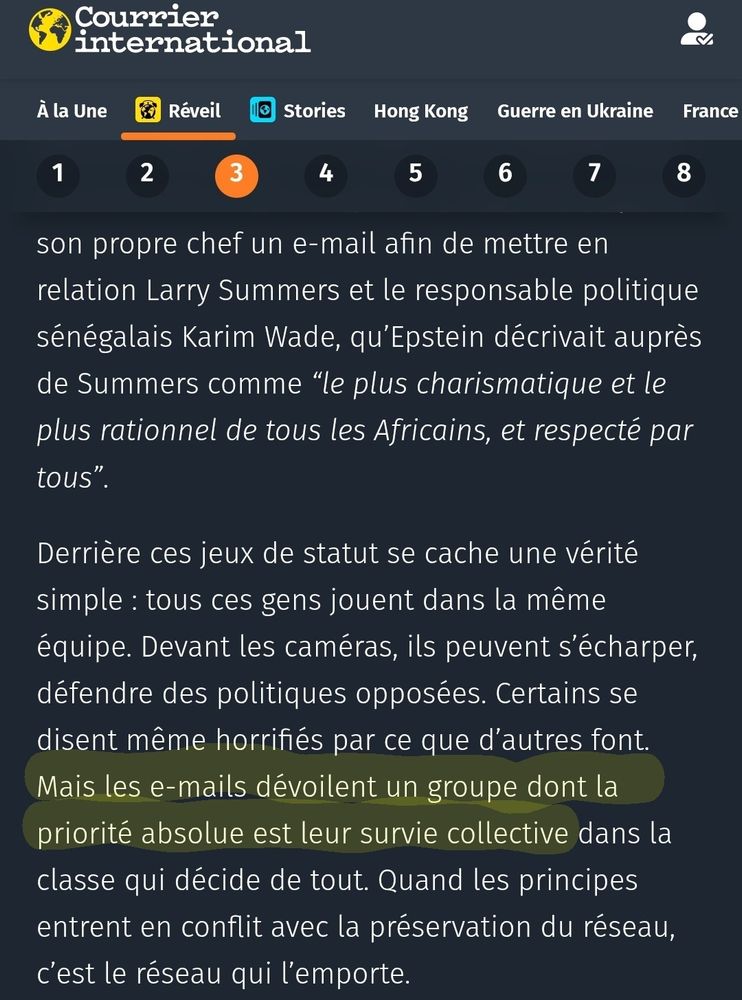 Le paragraphe évoque le fait que le réseau d'Einstein mettait en relation des gens qui pouvaient s'opposer en public mais que, je cite : "derrière ces jeux de statut qe cache une vérité simple: tous ces gens jouent dans la même équipe. Devant les caméras, ils peuvent s'écharper, défendre des politiques opposées. Certains se disent même horrifiés par ce que d'autres font. Mais les e-mails dévoilent un groupe dont la priorité absolue est leur survie collective dans la classe qui décide de tout. Quand les principes entrent en conflit avec la préservation du réseau, c'est le réseau qui l'emporte".