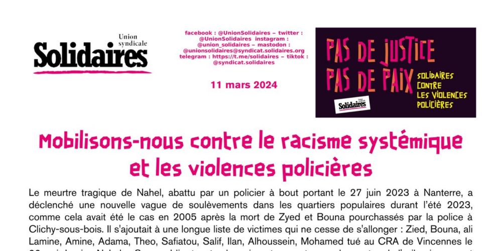 Mobilisons-nous contre le racisme systémique  et les violences polici…