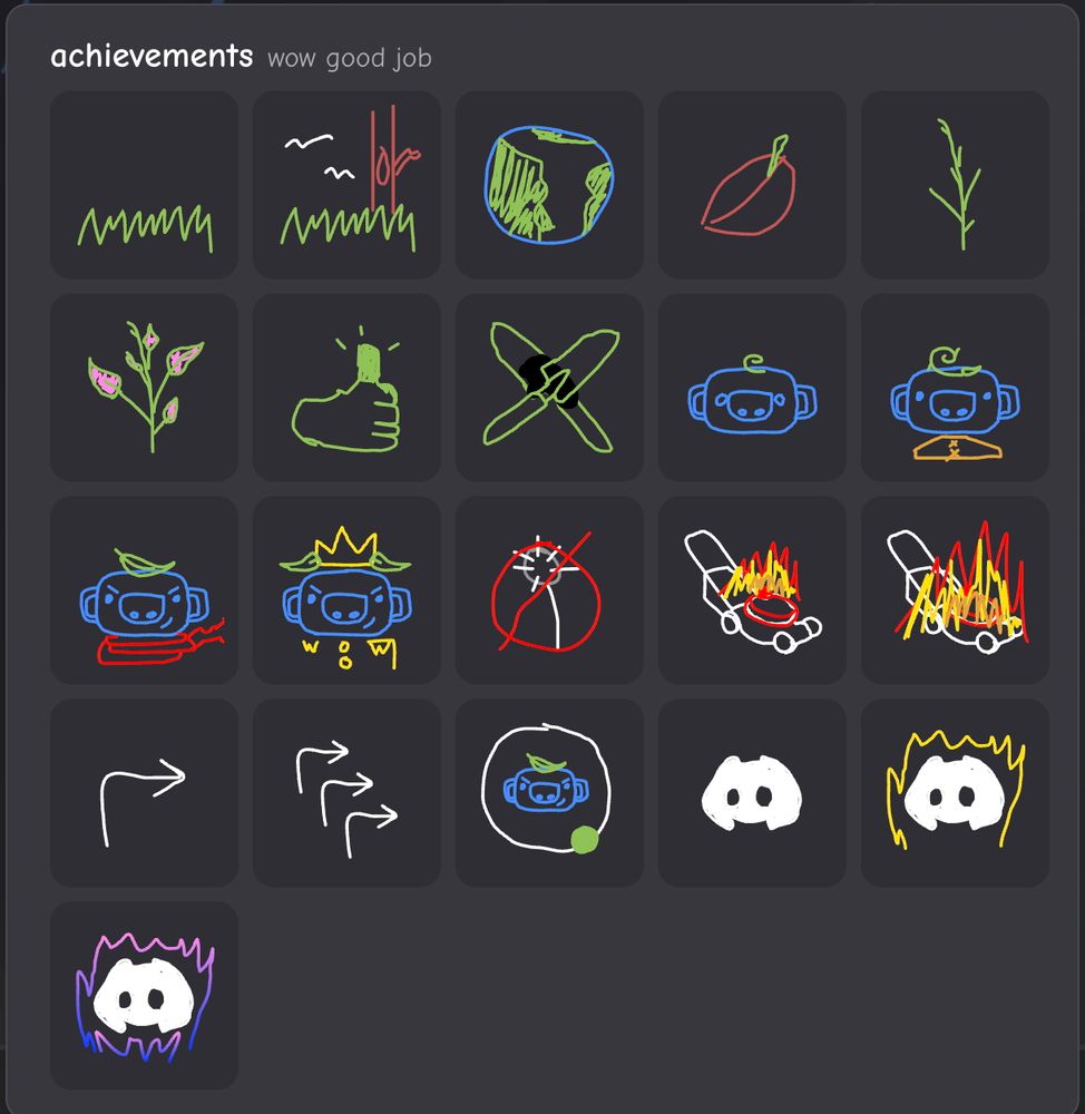 A grid of pencil drawn icons, showcasing as achievements 