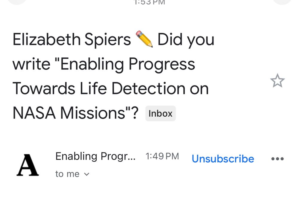 Notification that says “elizabeth spiers, did you write “Enabling Progress Toward Life Detection on NASA Missions”? 