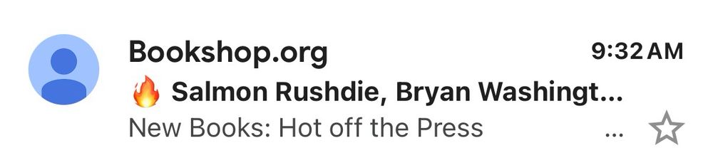 Marketing email from Bookshop.org with the subject line “Salmon Rushdie” (a misspelling of Salman Rushdie)