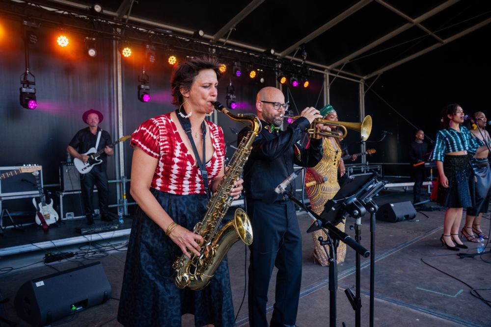 Horn section on stage