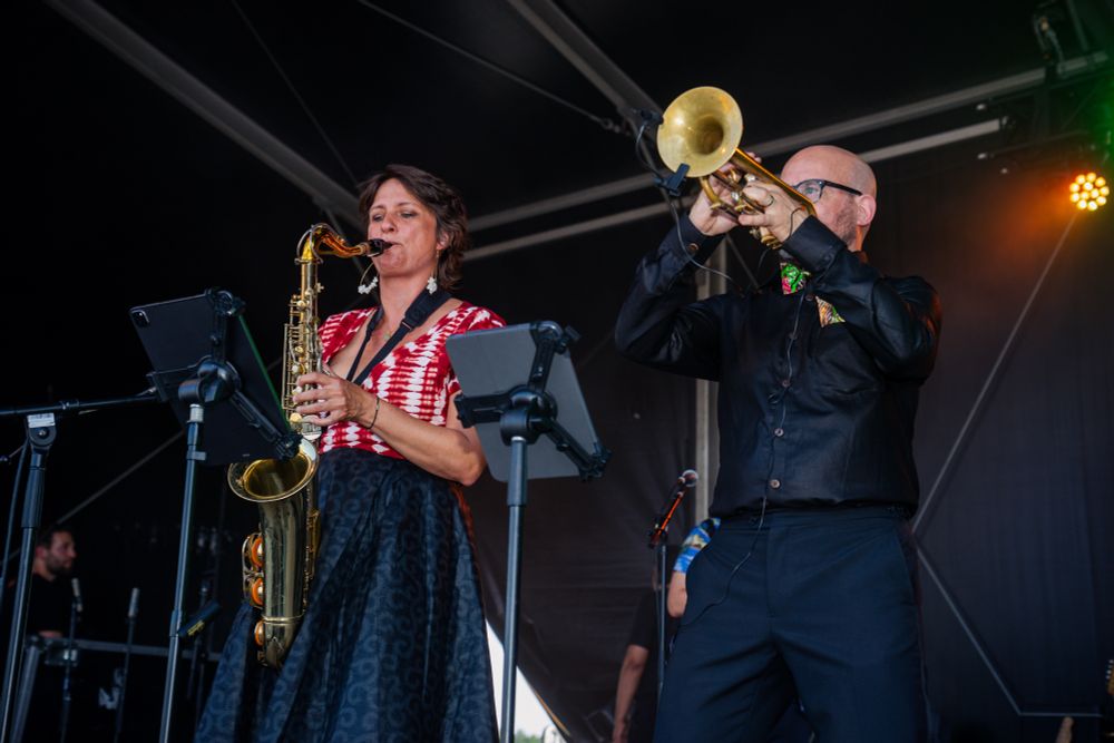 Horn section on stage