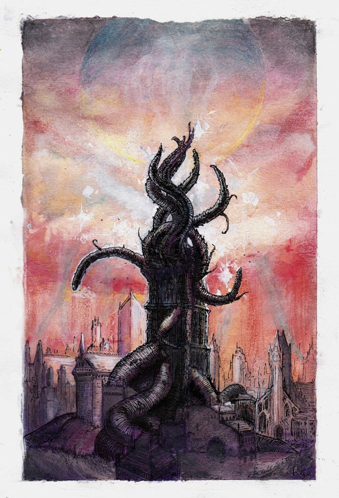 A city god i saw in a dream, watercolour/mixed media, A4