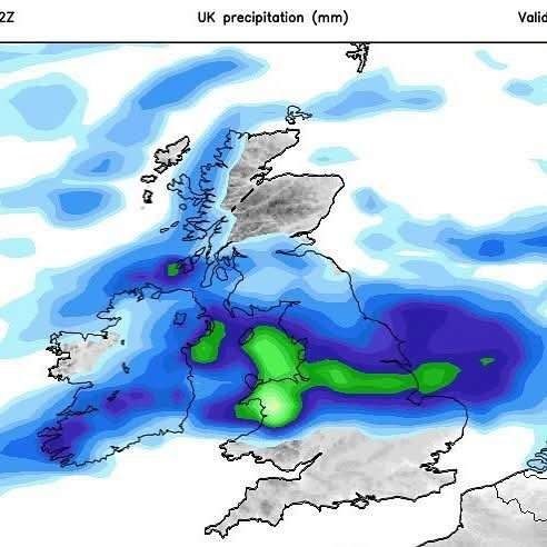 Great Britain and Ireland with precipitation heatmaps revealing A GIANT GODDAMNED DICK AND BALLS