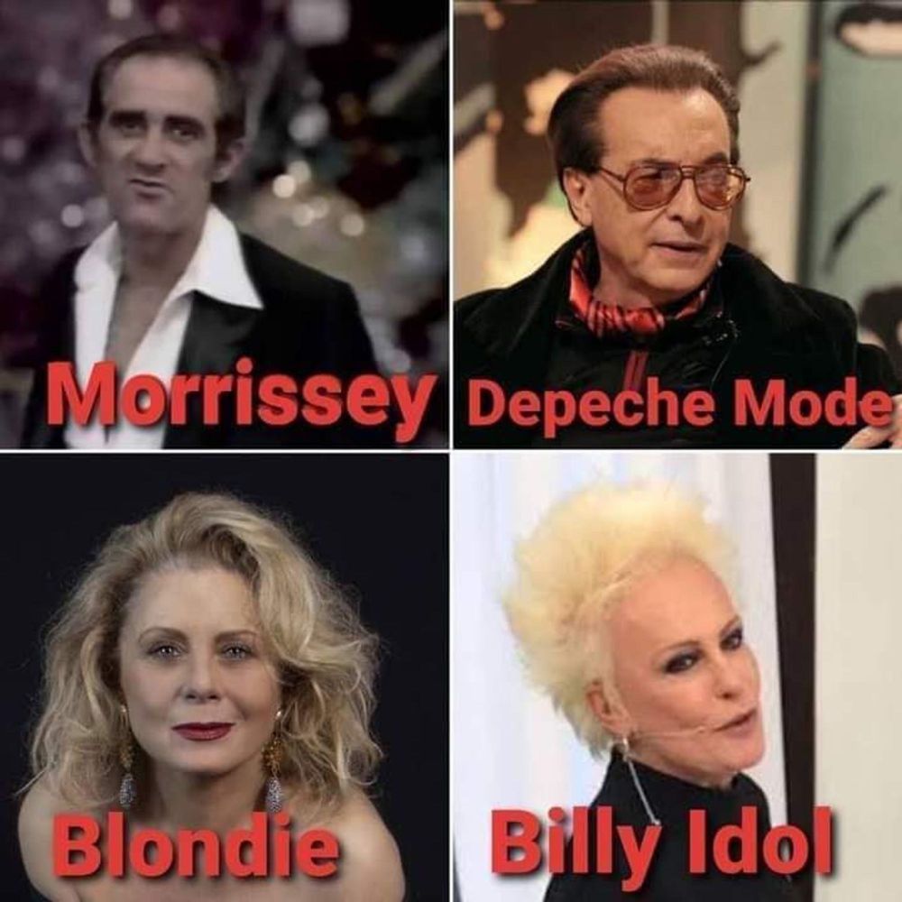 Foto do Didi de blazer escrito "Morrissey"
Foto do Ronaldo Ésper escrito "Depeche Mode"
Foto da Vera Fischer escrito "Blondie"
Foto da Ana Maria Braga escrito "Billy Idol"