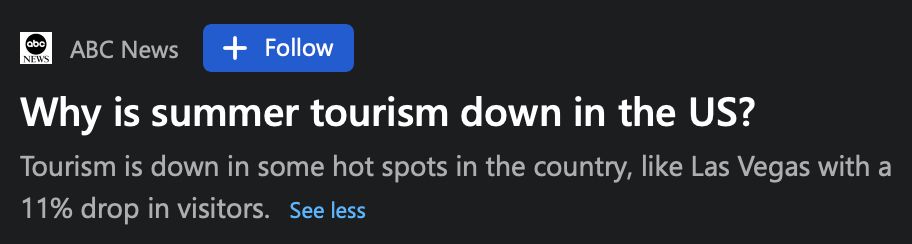 Why is summer tourism down in the US?