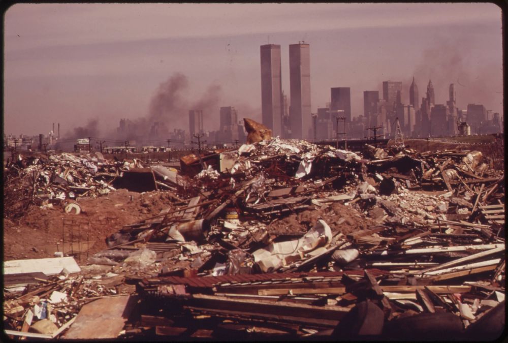 Illegal dumping grounds off the New Jersey turnpike across from Manhattan in the 1970s