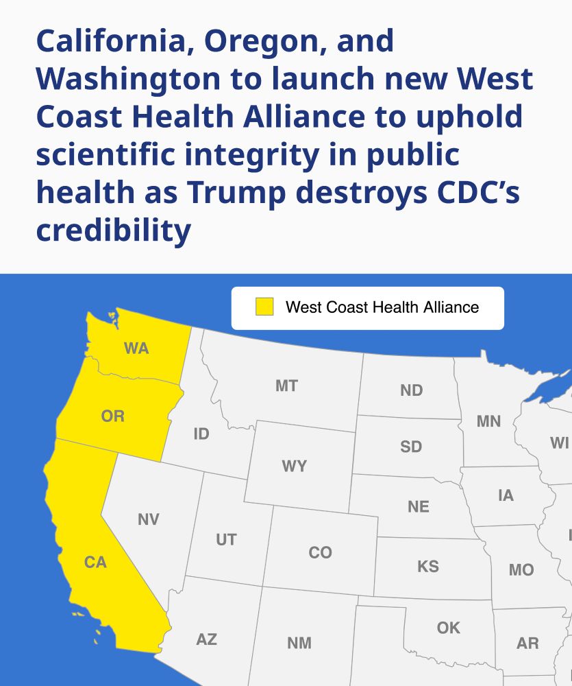 California, Oregon, and Washington to launch new West Coast Health Alliance to uphold scientific integrity in public health as Trump destroys CDC’s credibility