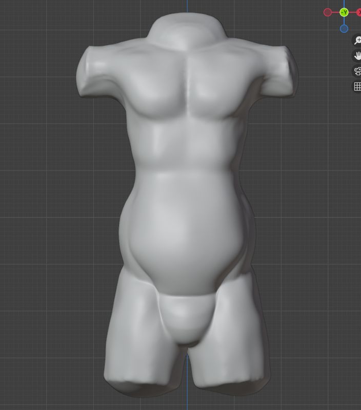 Front view of a torso sculpt in Blender