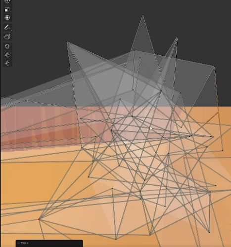 UV Editor in Blender again. This time, I went and moved all the vertices out of that singular area so I can see all the faces that I need to move around in the UV Editor. It's such a mess.