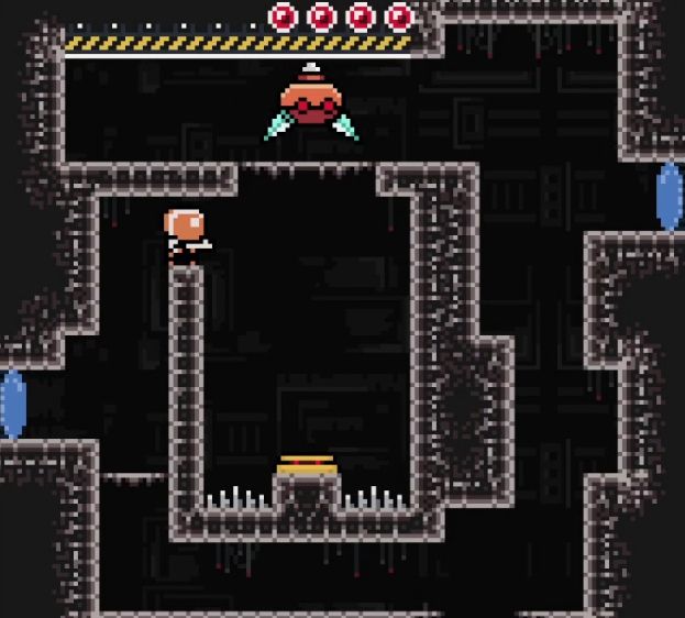 A mechanical spring in the middle of a spike pit. Careful platforming is required!