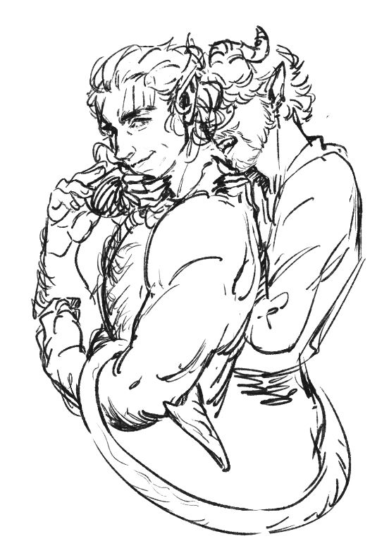 A sketch of Red nipping Halsin’s neck from behind.