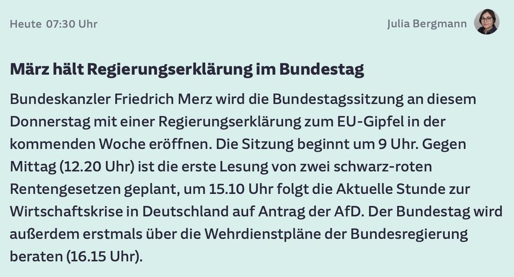 Schlagzeile der SZ: "März hält Regierungserklärung im Bundestag"