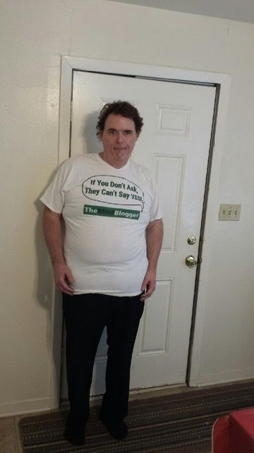 Image of Maxwell Ivey wearing a t-shirt that reads "If you don't ask, they can't say yes!" The _____ Blogger 