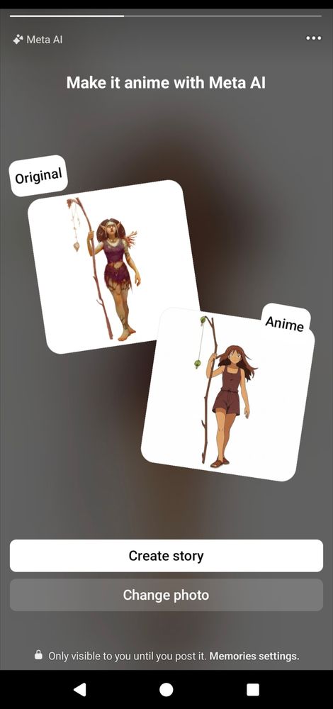 Screenshot of Meta asking to convert a piece of art into very generic Anime-Style art using AI