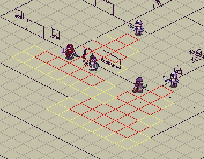 Mockup of CIty Noire showing 2 guards having no vision of corners allowing player characters to hide from them in those places.