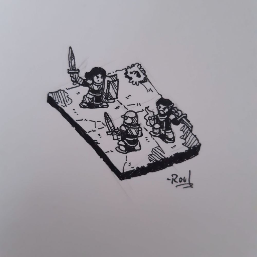 Isometric ink art of City Noire with 2 characters fighting a City Guard.