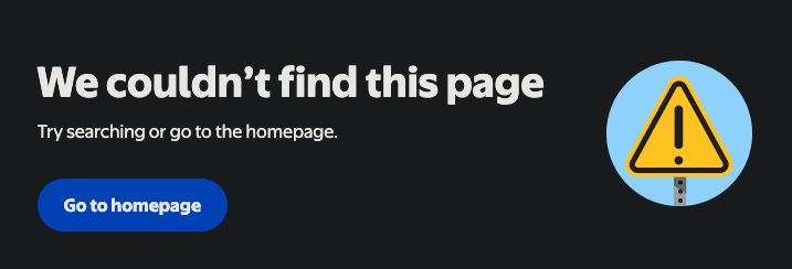 A "we couldn't find this page" notice on the Walmart website.