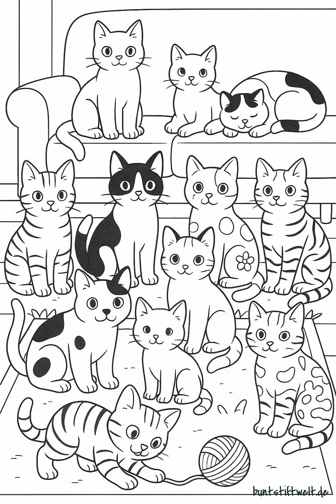Katzenbande zum Ausmalen von buntstiftwelt.de

12 Katzen, 3 davon auf dem Sofa, der Rest davor. Die vorderste Katze spielt mit einem Wollknäuel.

https://buntstiftwelt.de/ausmalbilder/tiere/katze/katzenbande-zum-ausmalen/