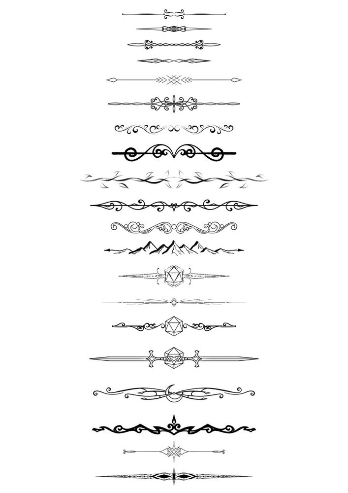 20 black and white page divider illustrations.