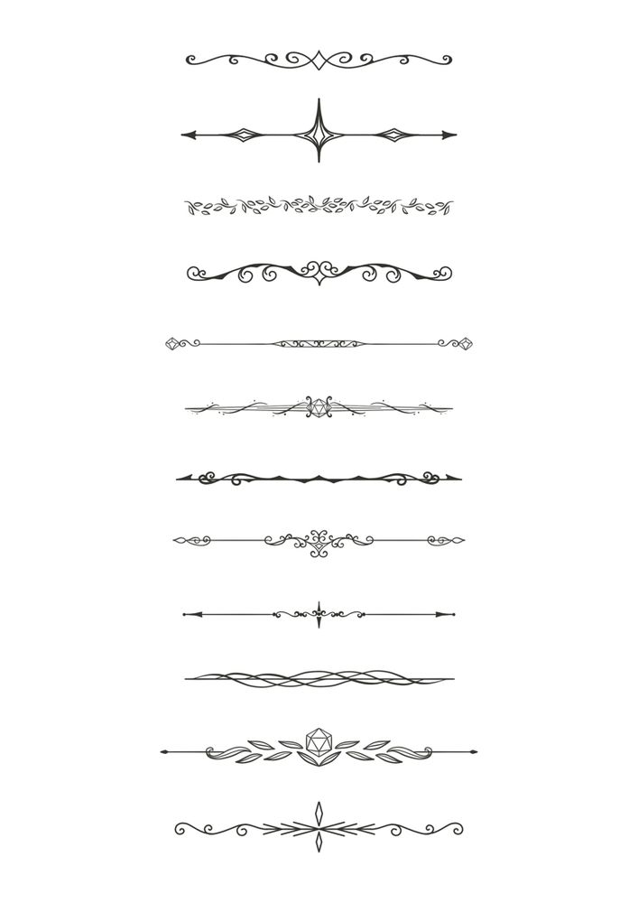 12 dainty black and white page divider illustrations.