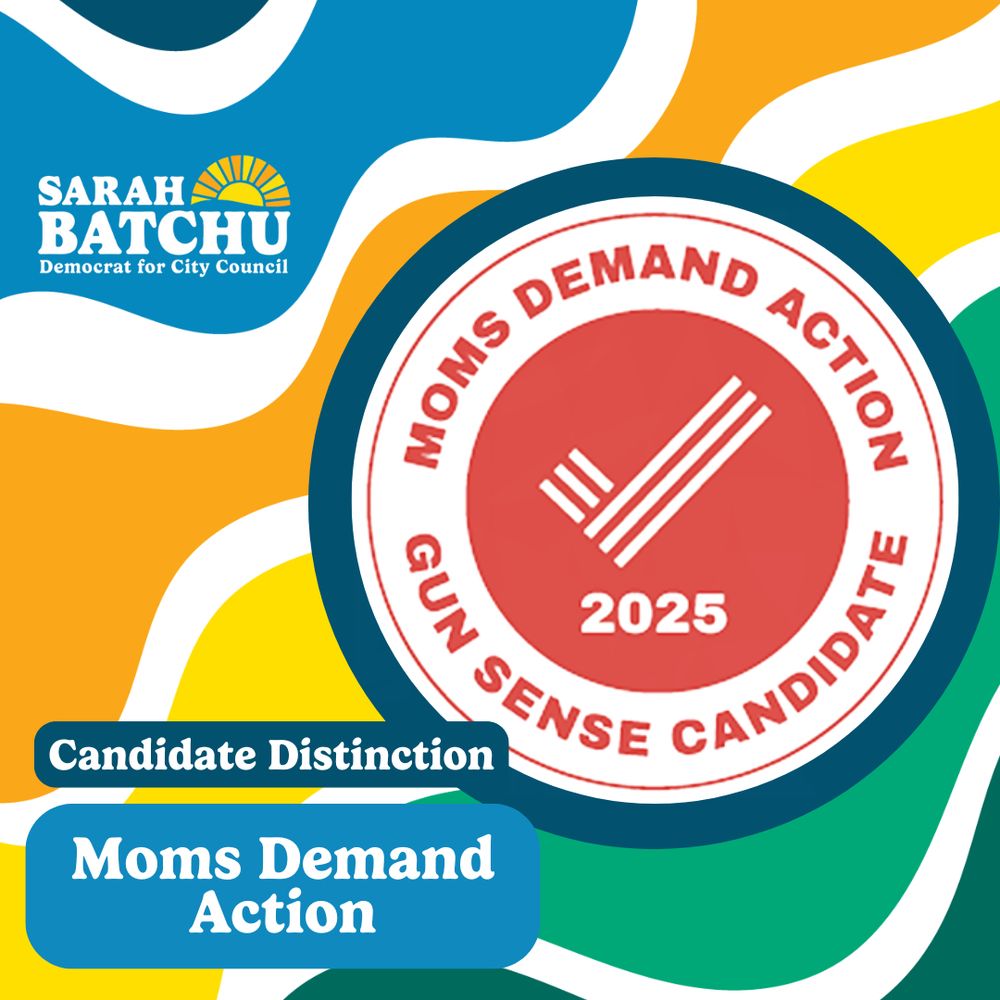 Our campaign graphic template with the Moms Demand Action logo and “Gun Sense Candidate” distinction text.   