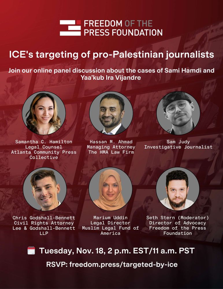 Invitation to FPF event about ICE's targeting of pro-Palestinian journalists.