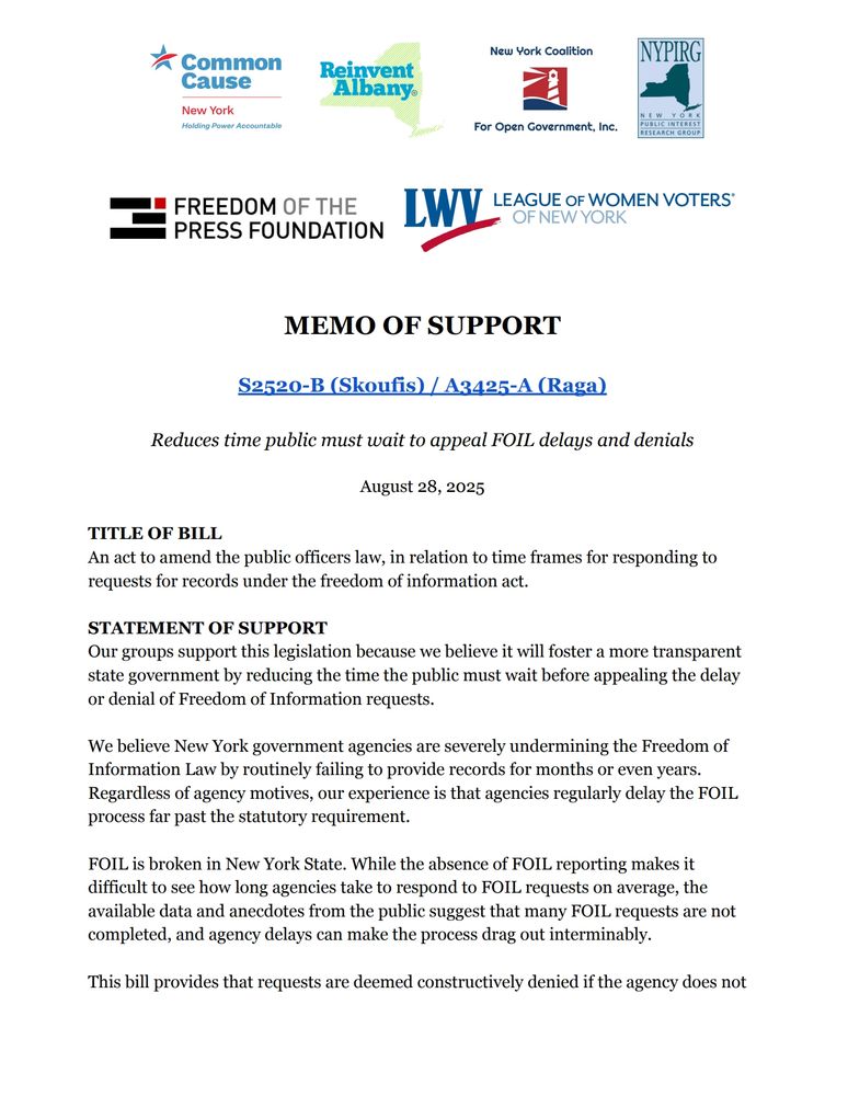 Memo of support to Gov. Kathy Hochul