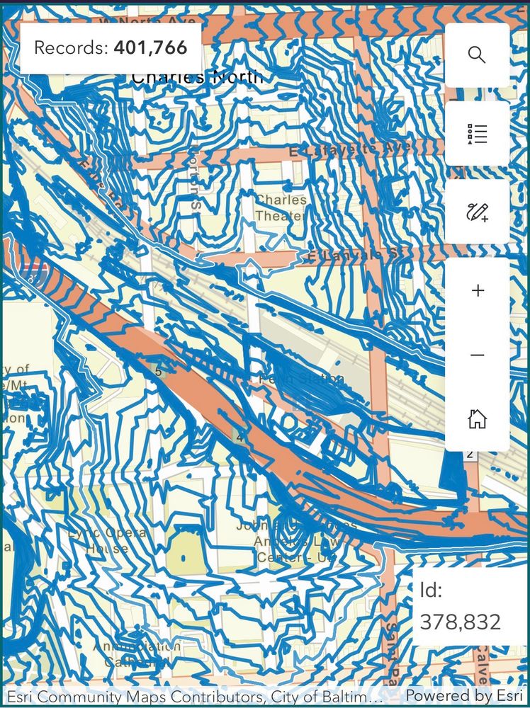 Topographic map of the area surrounding Penn Station in Baltimore