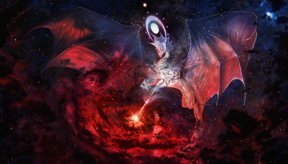 Female Silver Dragon [D&D] deity destroying a star.