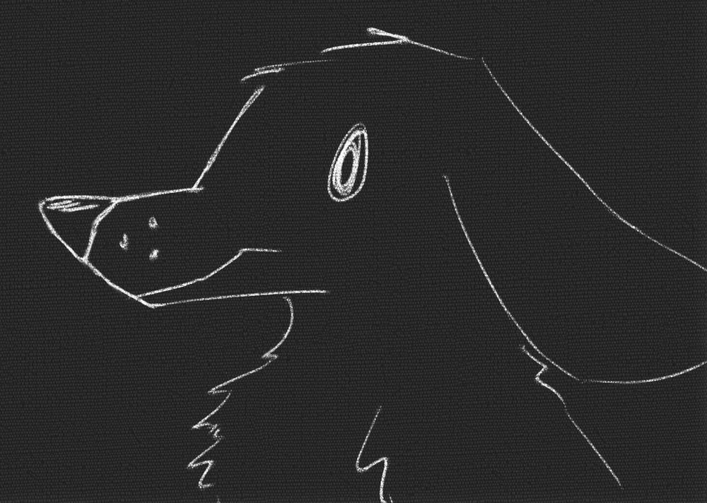 A chalk-like sketch of my arctic fox character Marble in a neutral expression.