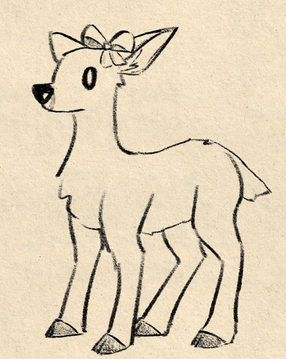 A sketch of a deer wearing a ribbon.