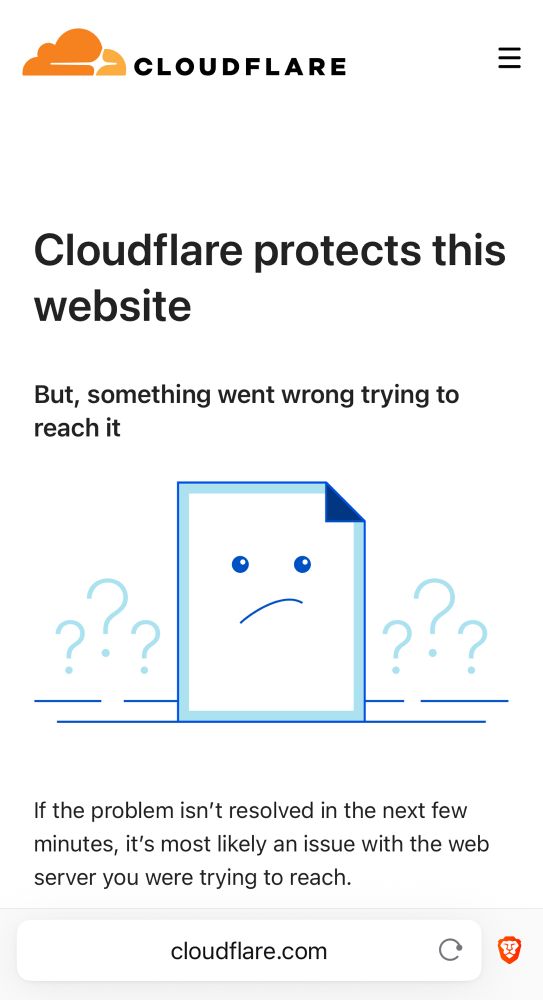 cloudflare.com website:

Cloudflare protects this website
But, something went wrong trying to reach it