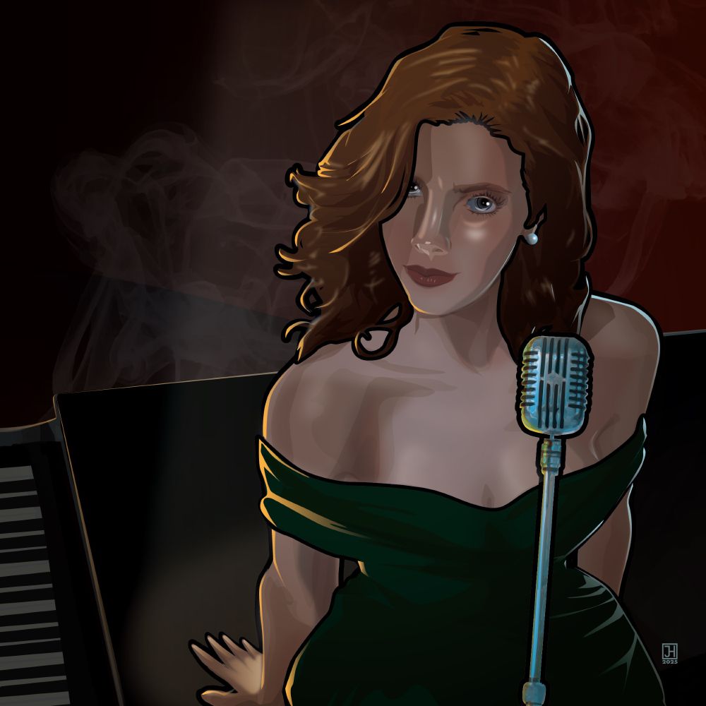 Woman sitting on a piano with a microphone in front of her.