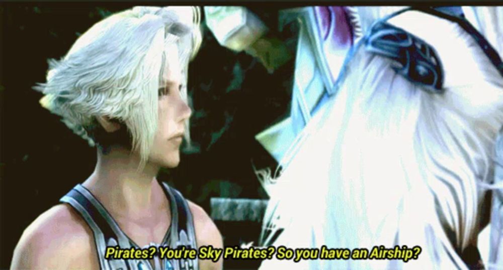 a video game character is talking to another character about pirates