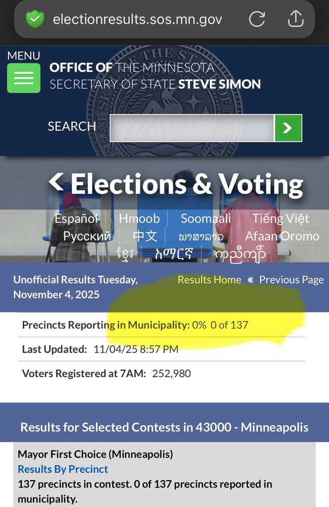 Zero percent reporting at 9pm. Zeeeeeeeero. 