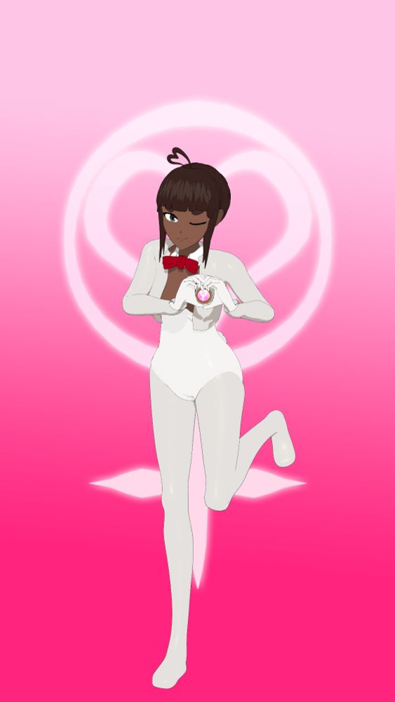 Hippolyta doing a cute heart hand gesture in front of Aphrodite's emblem