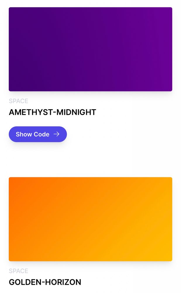 Amethyst-Midnight and Golden-Horizon, two gradients that are being sold as part of a CSS styles “pack”