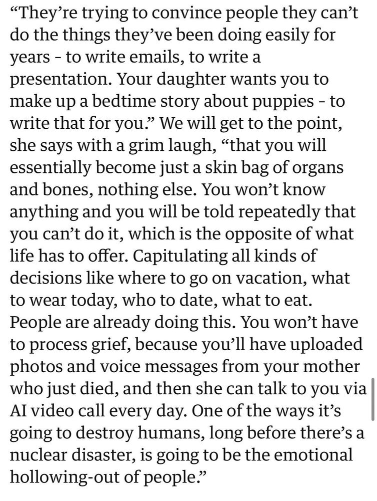 An excerpt from a Guardian article about AI and creatives, linked in the first comment. 