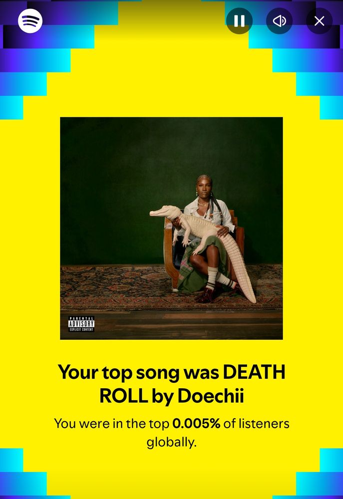 Spotify Wrapped screenshot showing that I am in the top 5 thousanths of a percent of listeners for Doechii's DEATH ROLL