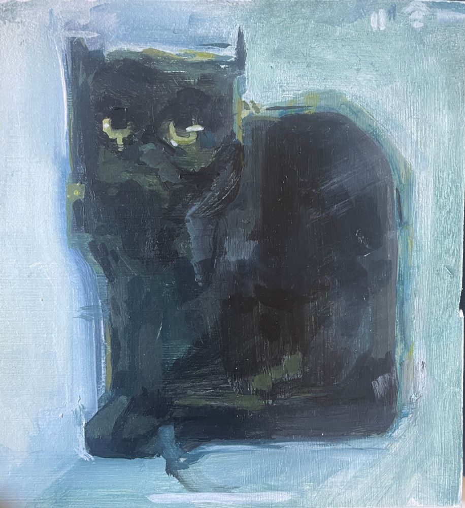A painting of a Black cat. 