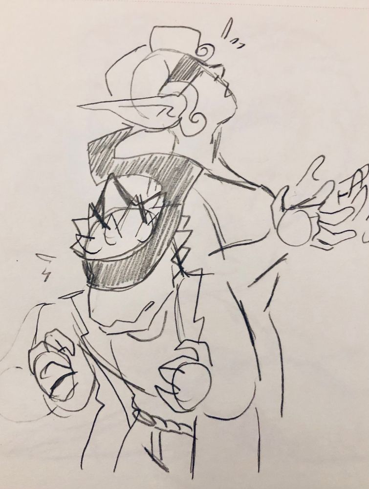 A sketch of DiCaprio (elf) and Hop (dragonborn) both blindfolded by a ribbon that's connected between them.