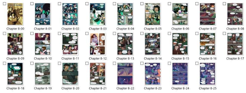 A screenshot of all 26 images that comprise Runaway Drakaina's 8th chapter. 